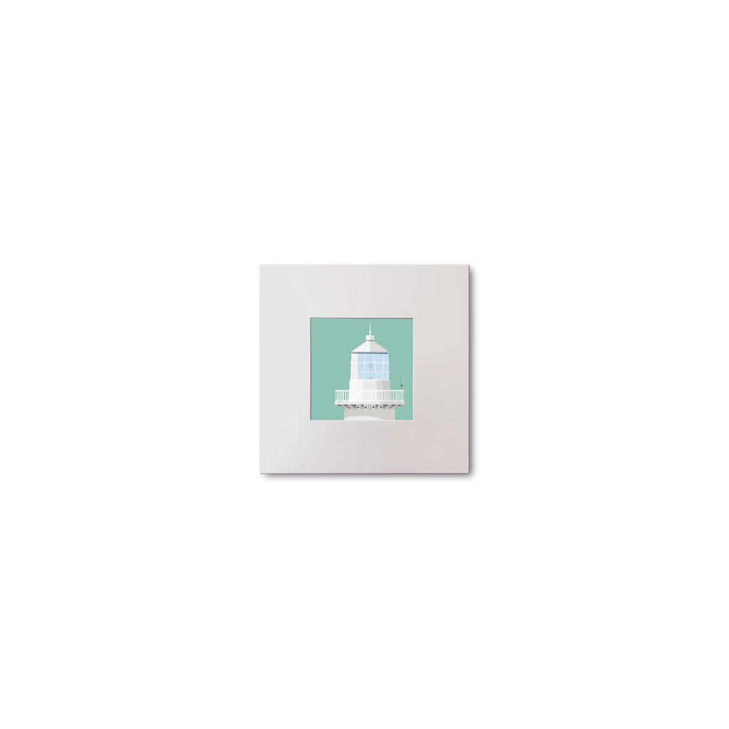 Illustration Eeragh lighthouse on an ocean green background, mounted and measuring 10x10cm.