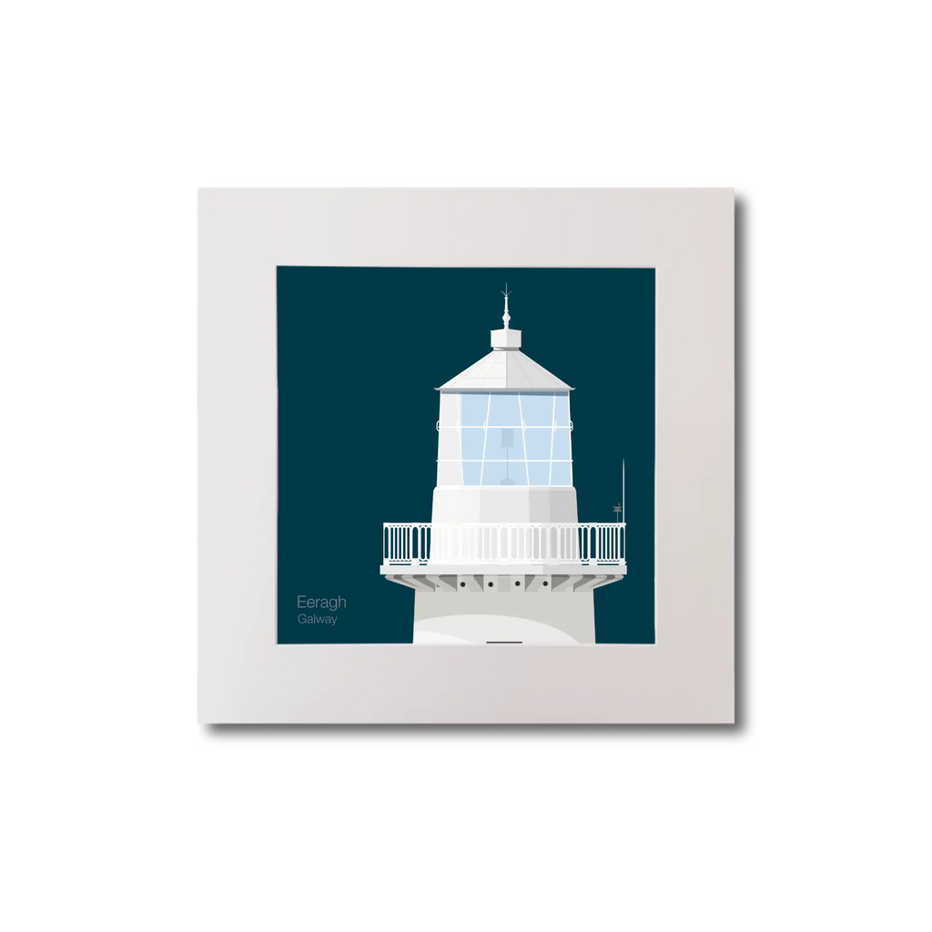 Illustration Eeragh lighthouse on a midnight blue background, mounted and measuring 20x20cm.