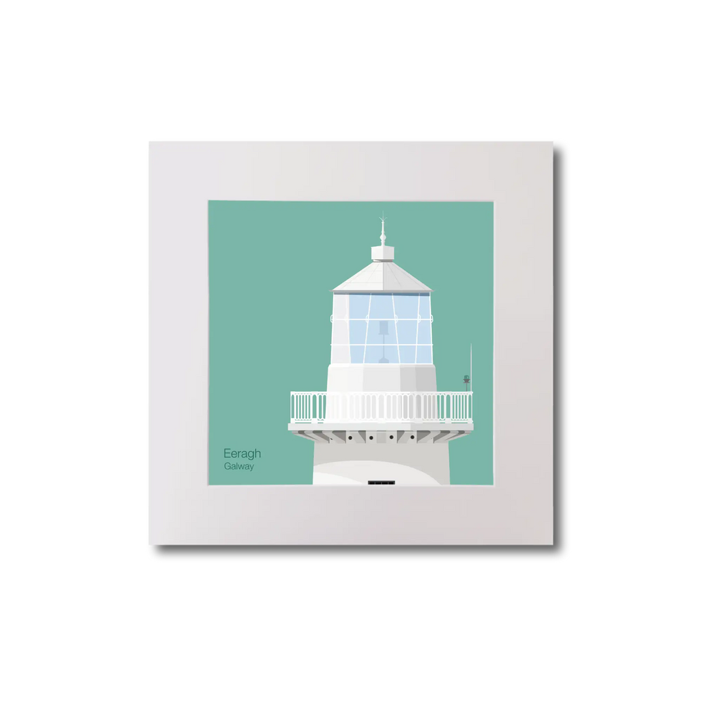 Illustration Eeragh lighthouse on an ocean green background, mounted and measuring 20x20cm.