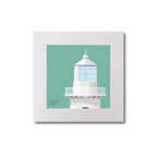 Illustration Eeragh lighthouse on an ocean green background, mounted and measuring 20x20cm.