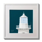 Illustration Eeragh lighthouse on a midnight blue background,  in a white square frame measuring 30x30cm.