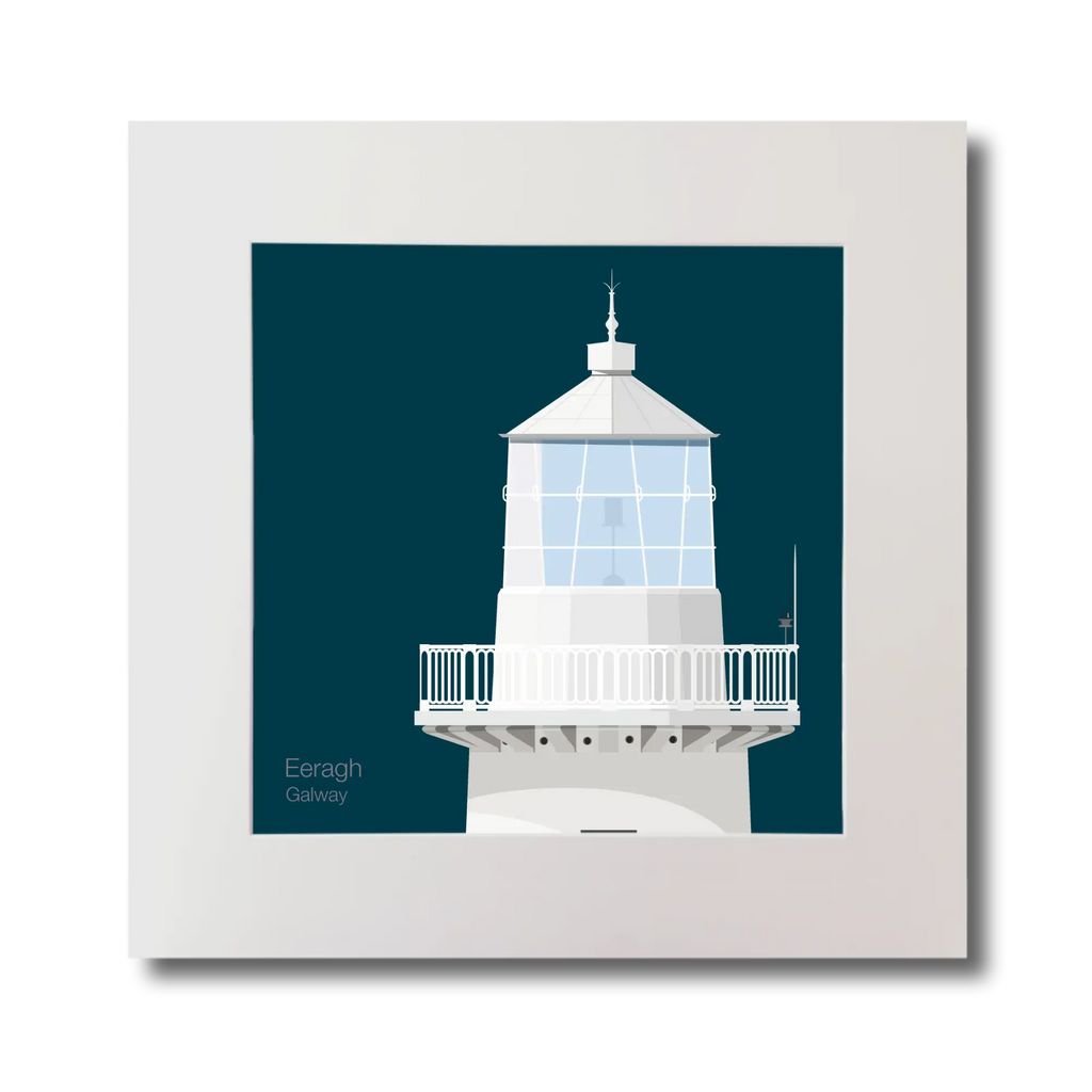 Illustration Eeragh lighthouse on a midnight blue background, mounted and measuring 30x30cm.