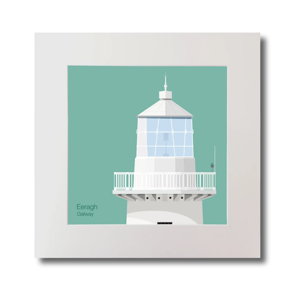 Illustration Eeragh lighthouse on an ocean green background, mounted and measuring 30x30cm.