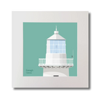 Illustration Eeragh lighthouse on an ocean green background, mounted and measuring 30x30cm.
