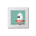 Illustration Little Samphire lighthouse on an ocean green background, mounted and measuring 20x20cm.