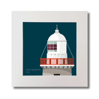 Illustration Little Samphire lighthouse on a midnight blue background, mounted and measuring 30x30cm.