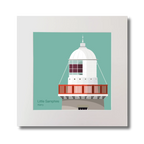 Illustration Little Samphire lighthouse on an ocean green background, mounted and measuring 30x30cm.