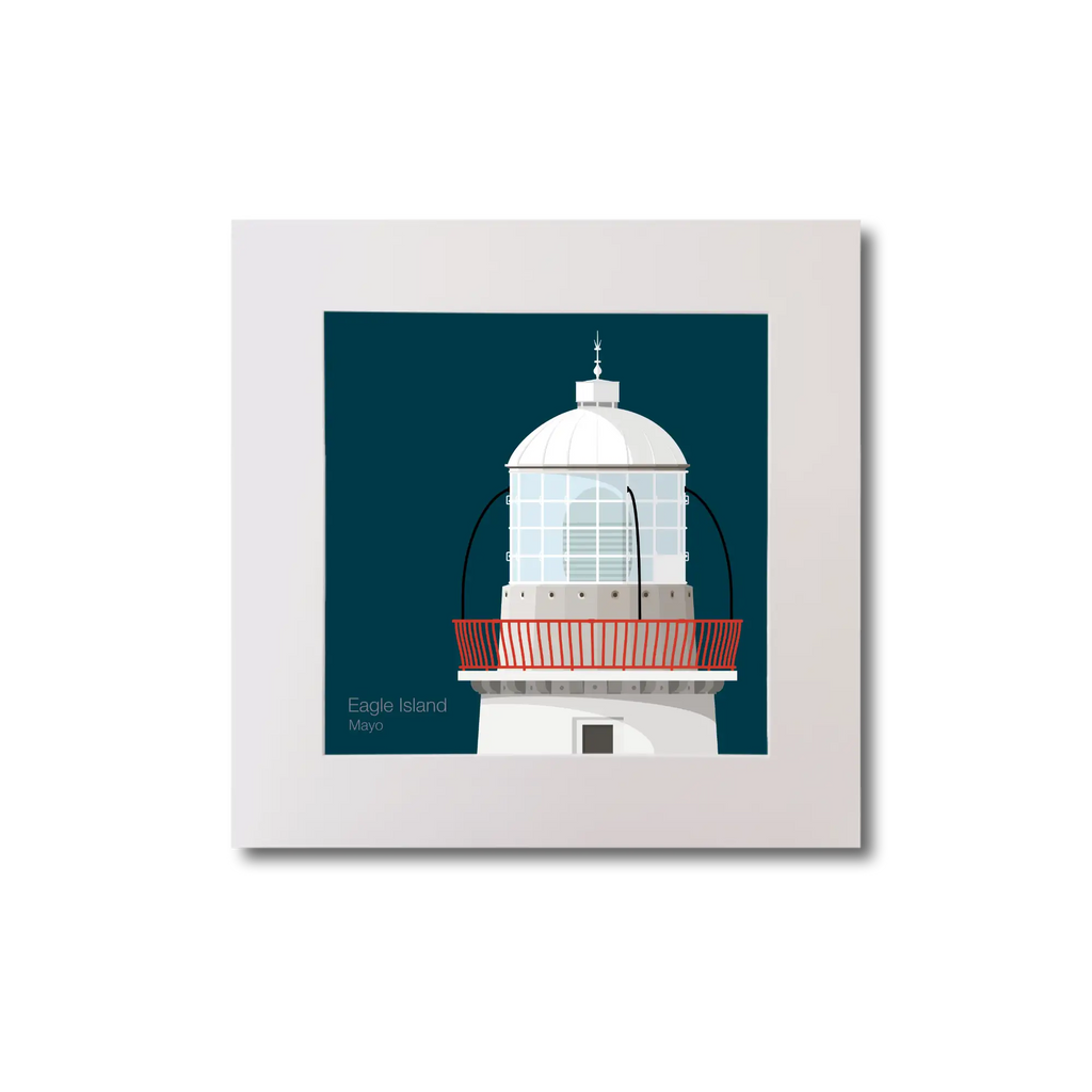 Illustration Eagle Island lighthouse on a midnight blue background, mounted and measuring 20x20cm.