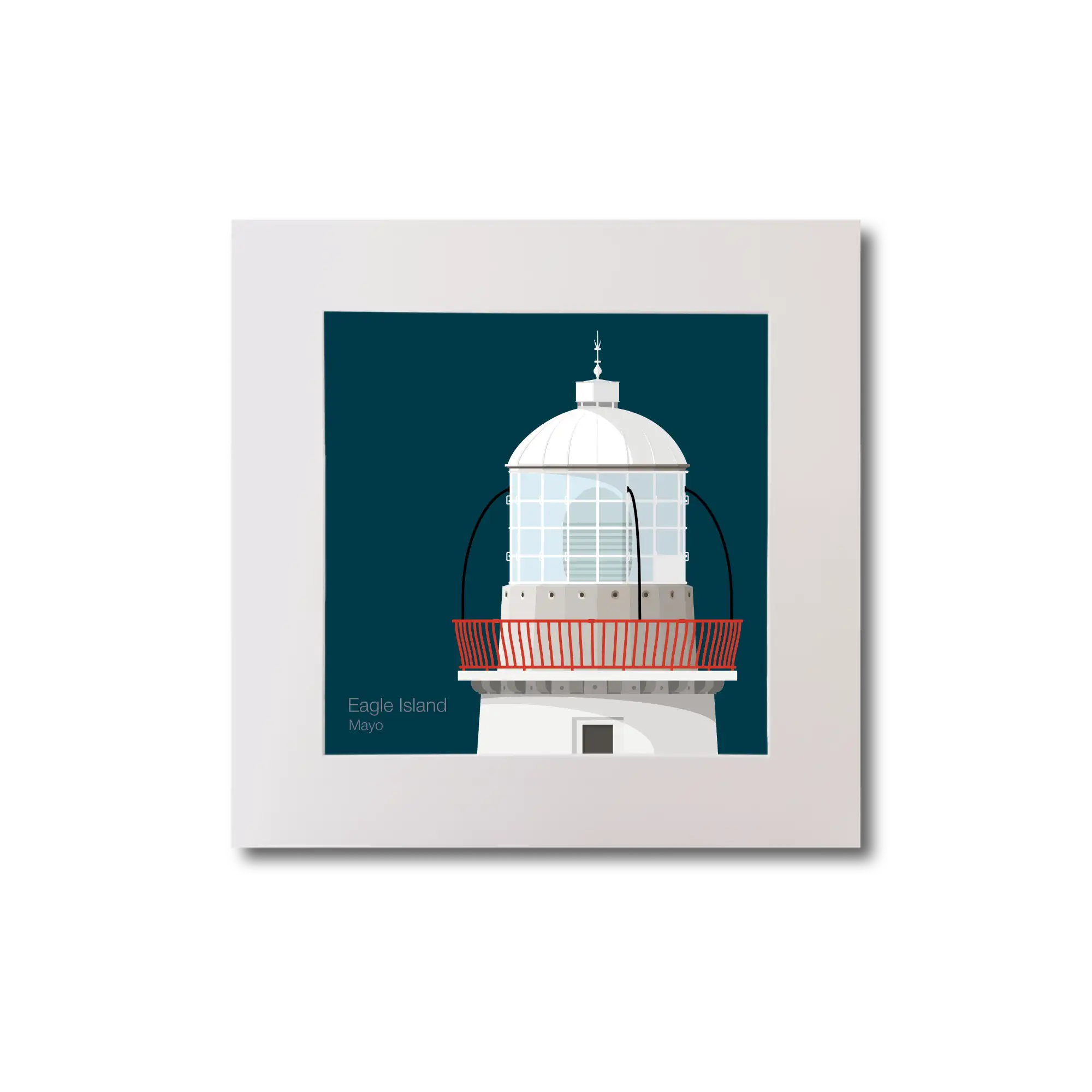 Illustration Eagle Island lighthouse on a midnight blue background, mounted and measuring 20x20cm.