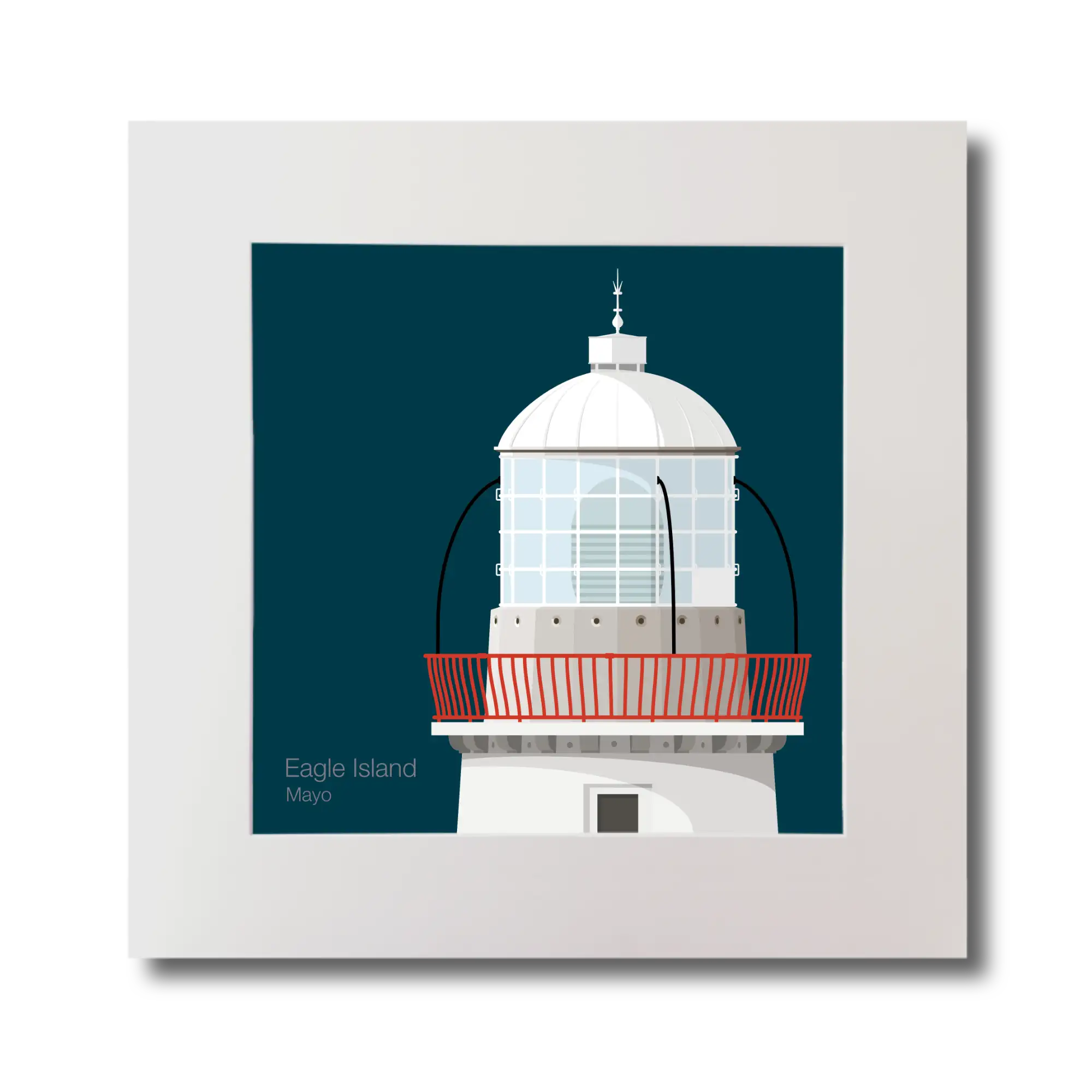 Illustration Eagle Island lighthouse on a midnight blue background, mounted and measuring 30x30cm.