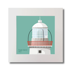 Illustration Eagle Island lighthouse on an ocean green background, mounted and measuring 30x30cm.