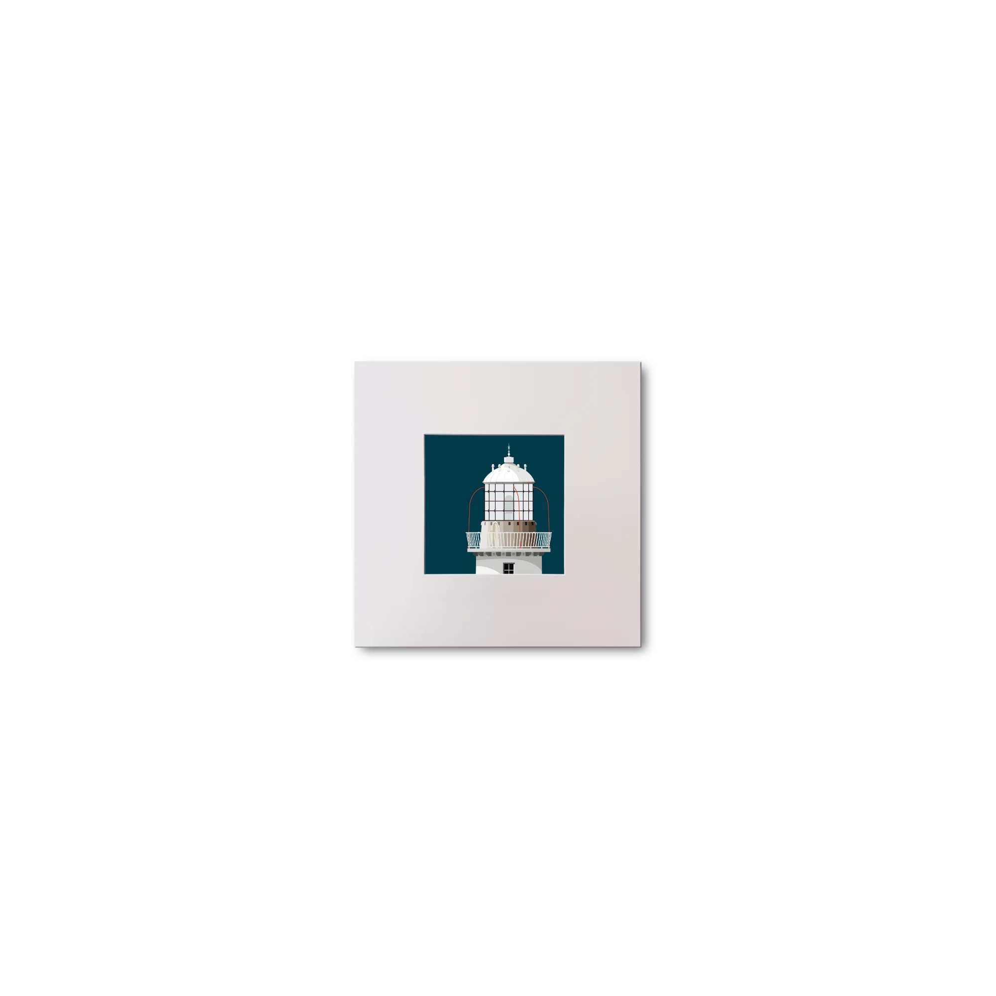 Illustration Tarbert lighthouse on a midnight blue background, mounted and measuring 10x10cm.