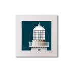 Illustration Tarbert lighthouse on a midnight blue background, mounted and measuring 20x20cm.