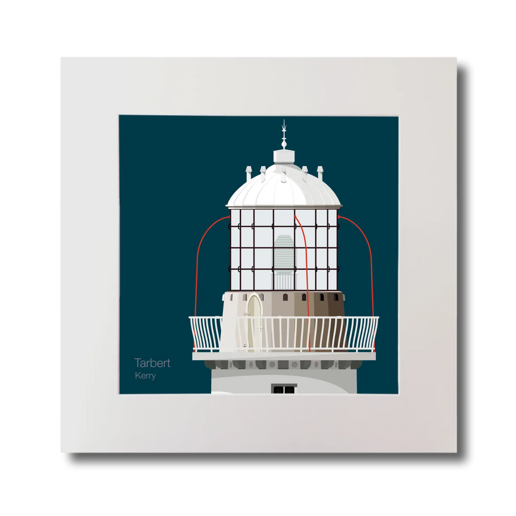 Illustration Tarbert lighthouse on a midnight blue background, mounted and measuring 30x30cm.