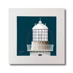 Illustration Tarbert lighthouse on a midnight blue background, mounted and measuring 30x30cm.