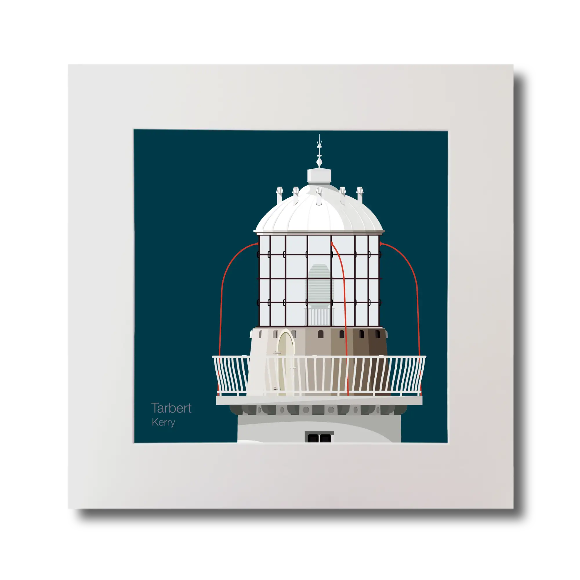 Illustration Tarbert lighthouse on a midnight blue background, mounted and measuring 30x30cm.