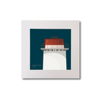 Illustration Angus Rock lighthouse on a midnight blue background, mounted and measuring 20x20cm.