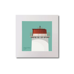 Illustration Angus Rock lighthouse on an ocean green background, mounted and measuring 20x20cm.