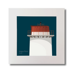 Illustration Angus Rock lighthouse on a midnight blue background, mounted and measuring 30x30cm.