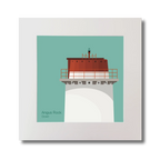 Illustration Angus Rock lighthouse on an ocean green background, mounted and measuring 30x30cm.