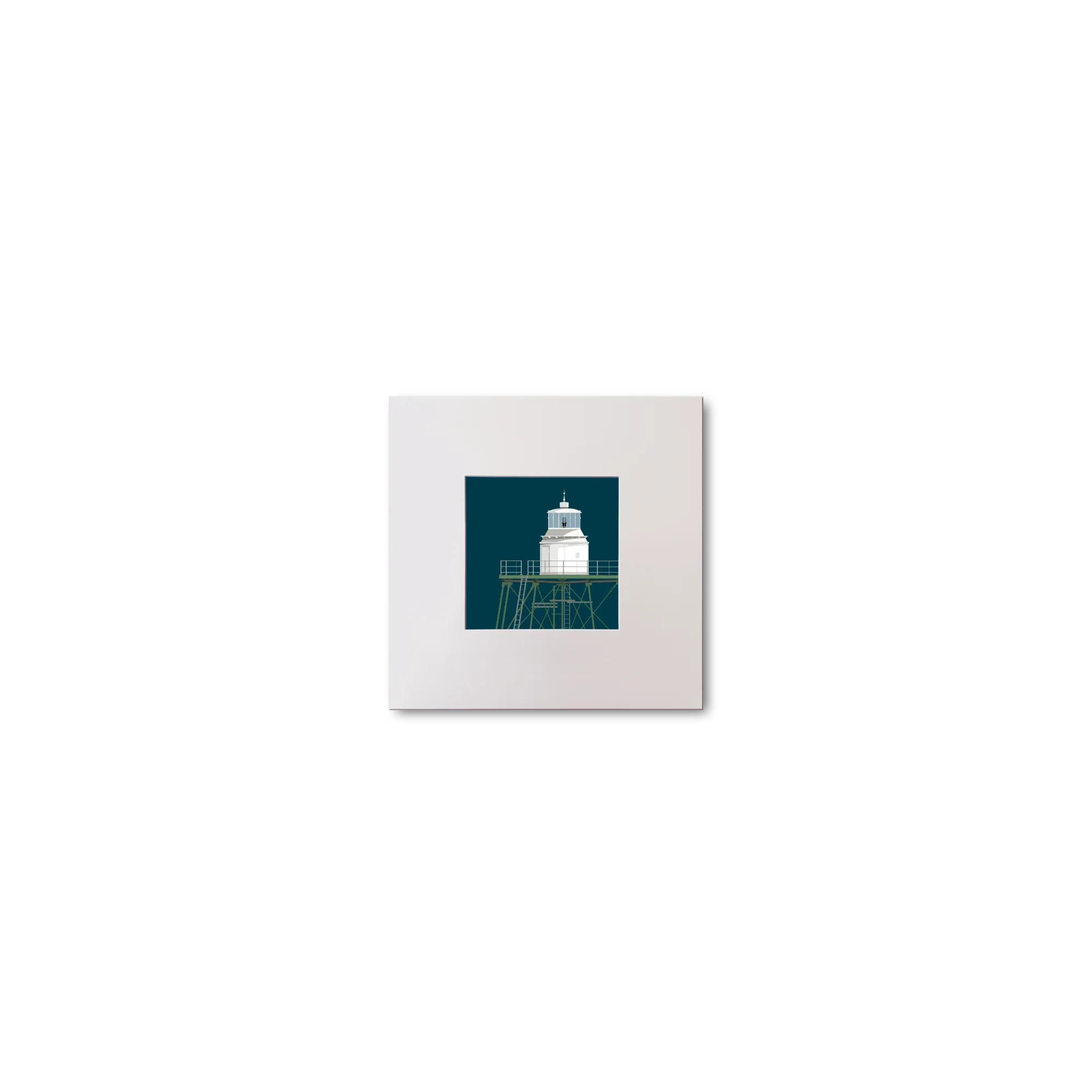 Illustration  Dundalk lighthouse on a midnight blue background, mounted and measuring 10x10cm.