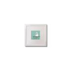 Illustration  Dundalk lighthouse on an ocean green background,  in a white square frame measuring 10x10cm.
