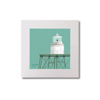 Illustration  Dundalk lighthouse on an ocean green background, mounted and measuring 20x20cm.