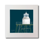 Illustration  Dundalk lighthouse on a midnight blue background, mounted and measuring 30x30cm.