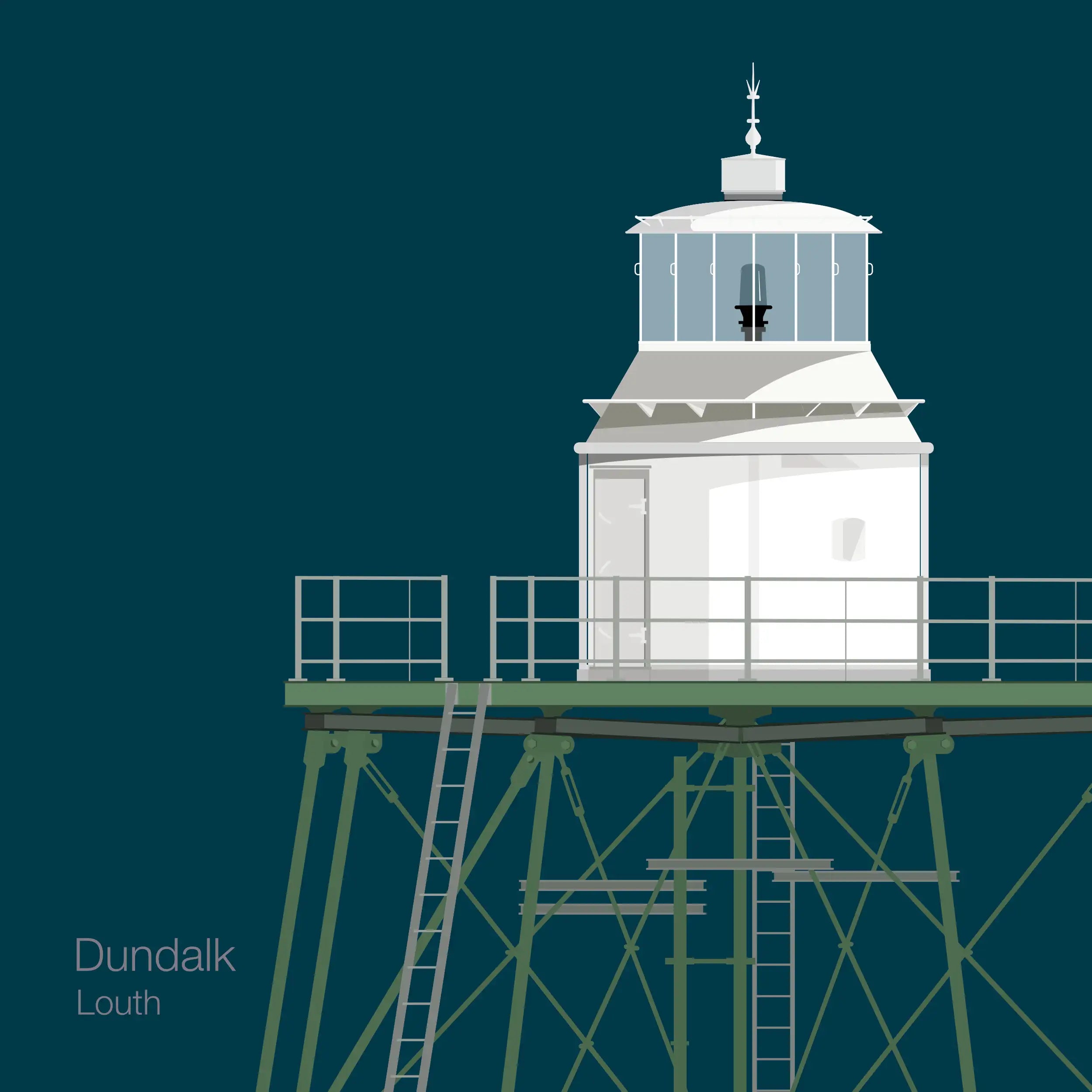 Illustration  Dundalk lighthouse on a midnight blue background