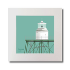 Illustration  Dundalk lighthouse on an ocean green background, mounted and measuring 30x30cm.