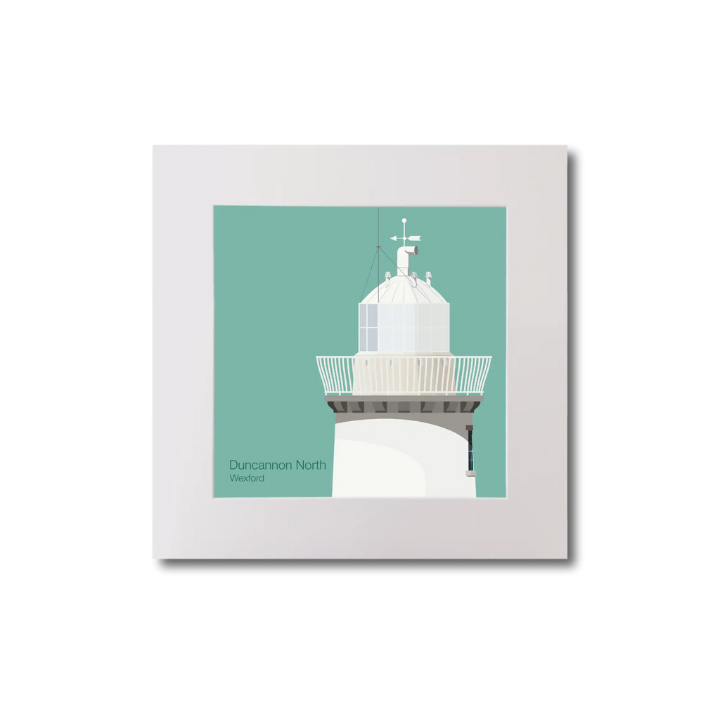 Illustration  Duncannon North lighthouse on an ocean green background, mounted and measuring 20x20cm.