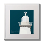 Illustration  Duncannon North lighthouse on a midnight blue background,  in a white square frame measuring 30x30cm.