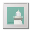 Illustration  Duncannon North lighthouse on an ocean green background,  in a white square frame measuring 30x30cm.