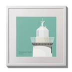 Illustration  Duncannon North lighthouse on an ocean green background,  in a white square frame measuring 30x30cm.