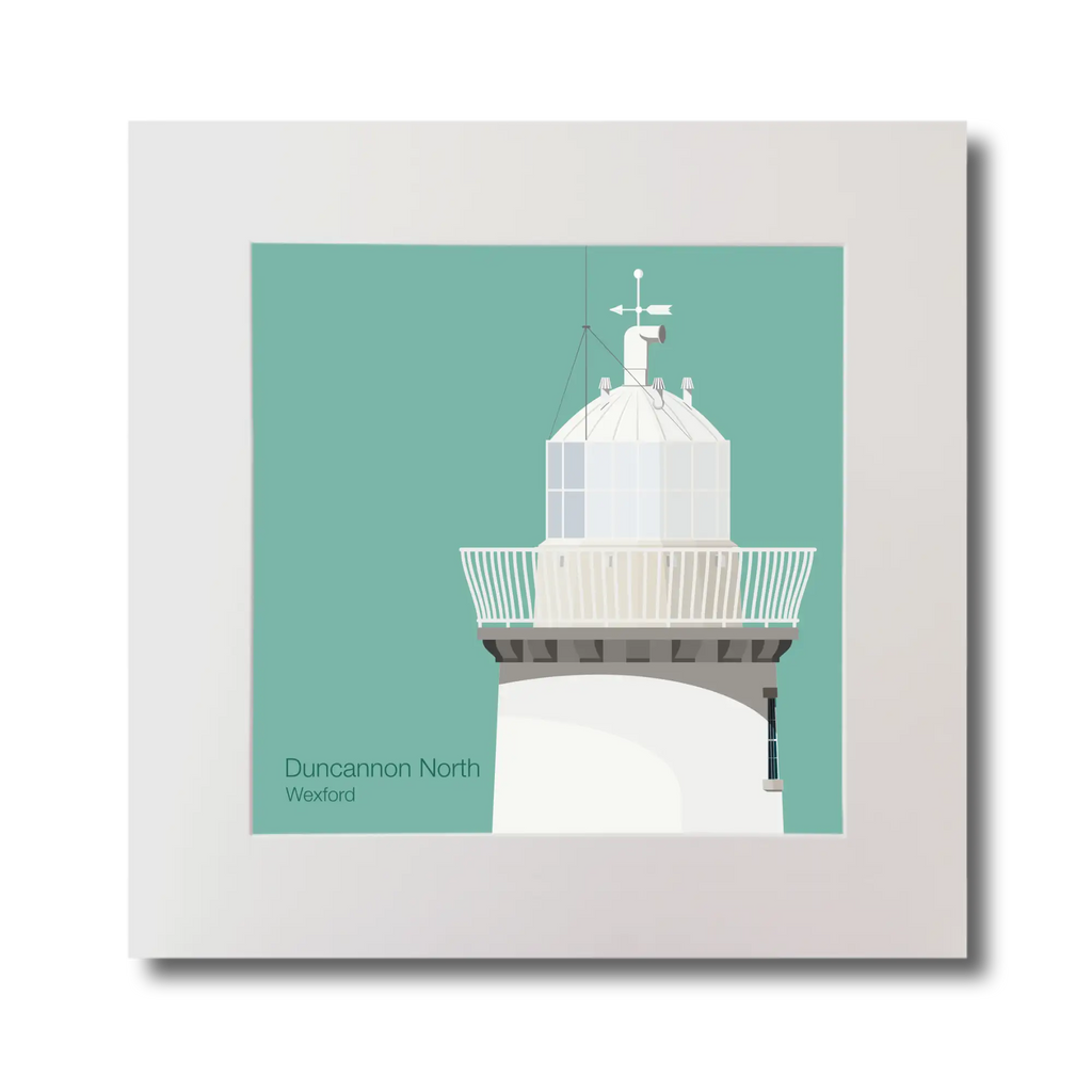 Illustration  Duncannon North lighthouse on an ocean green background, mounted and measuring 30x30cm.