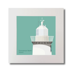 Illustration  Duncannon North lighthouse on an ocean green background, mounted and measuring 30x30cm.
