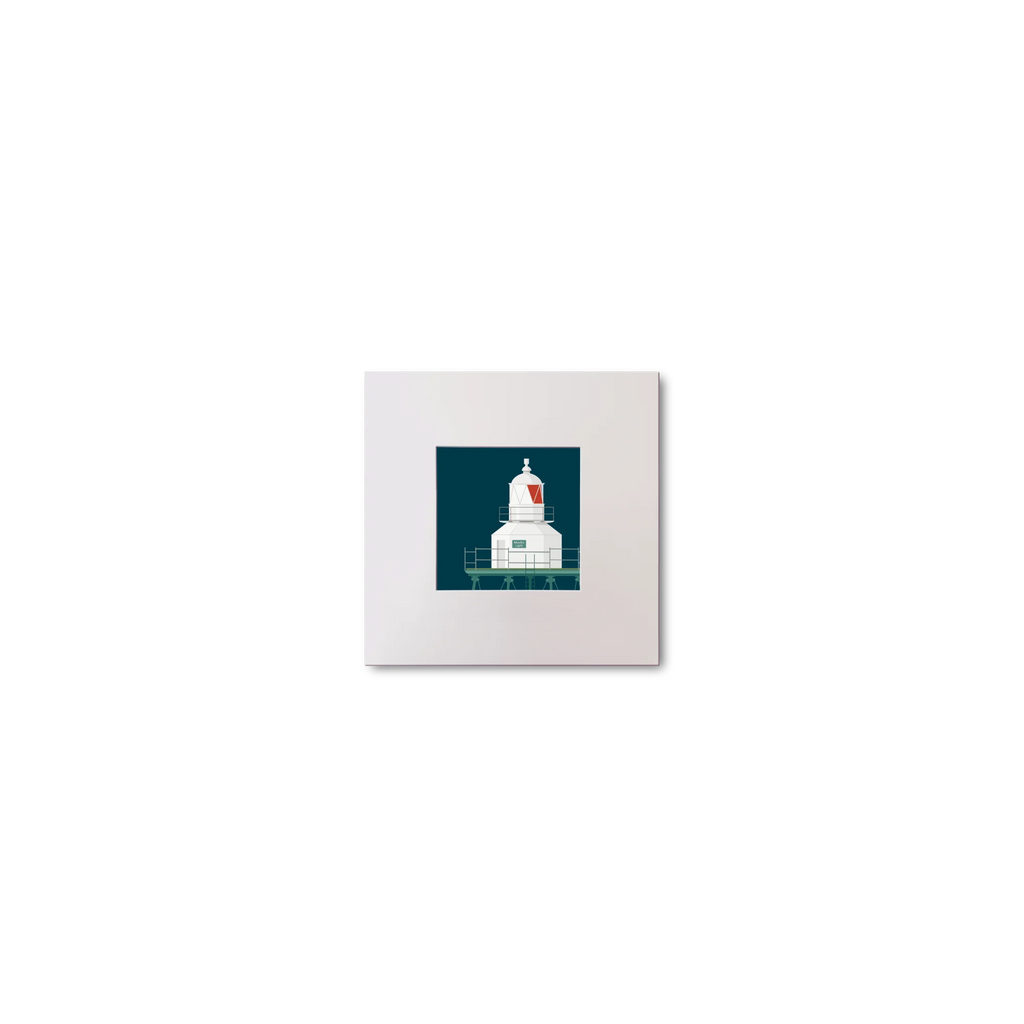 Illustration  Moville lighthouse on a midnight blue background, mounted and measuring 10x10cm.