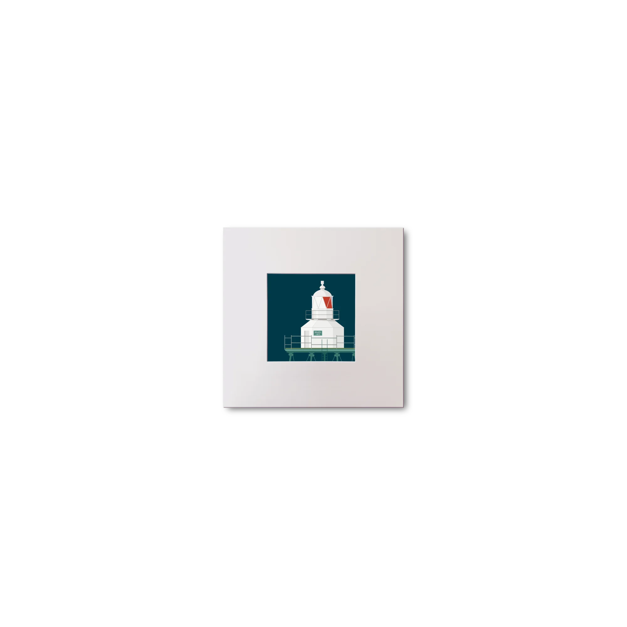 Illustration  Moville lighthouse on a midnight blue background, mounted and measuring 10x10cm.