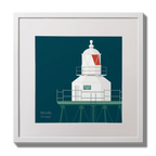 Illustration  Moville lighthouse on a midnight blue background,  in a white square frame measuring 30x30cm.
