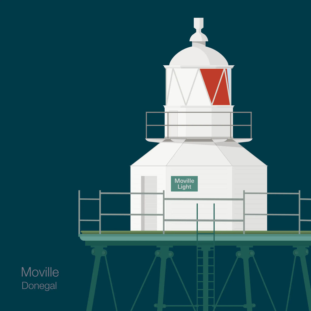 Illustration  Moville lighthouse on a midnight blue background