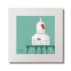 Illustration  Moville lighthouse on an ocean green background, mounted and measuring 30x30cm.