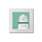 Illustration  Warren Point lighthouse on an ocean green background, mounted and measuring 20x20cm.
