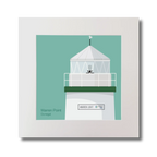 Illustration  Warren Point lighthouse on an ocean green background, mounted and measuring 30x30cm.