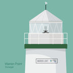 Illustration  Warren Point lighthouse on an ocean green background