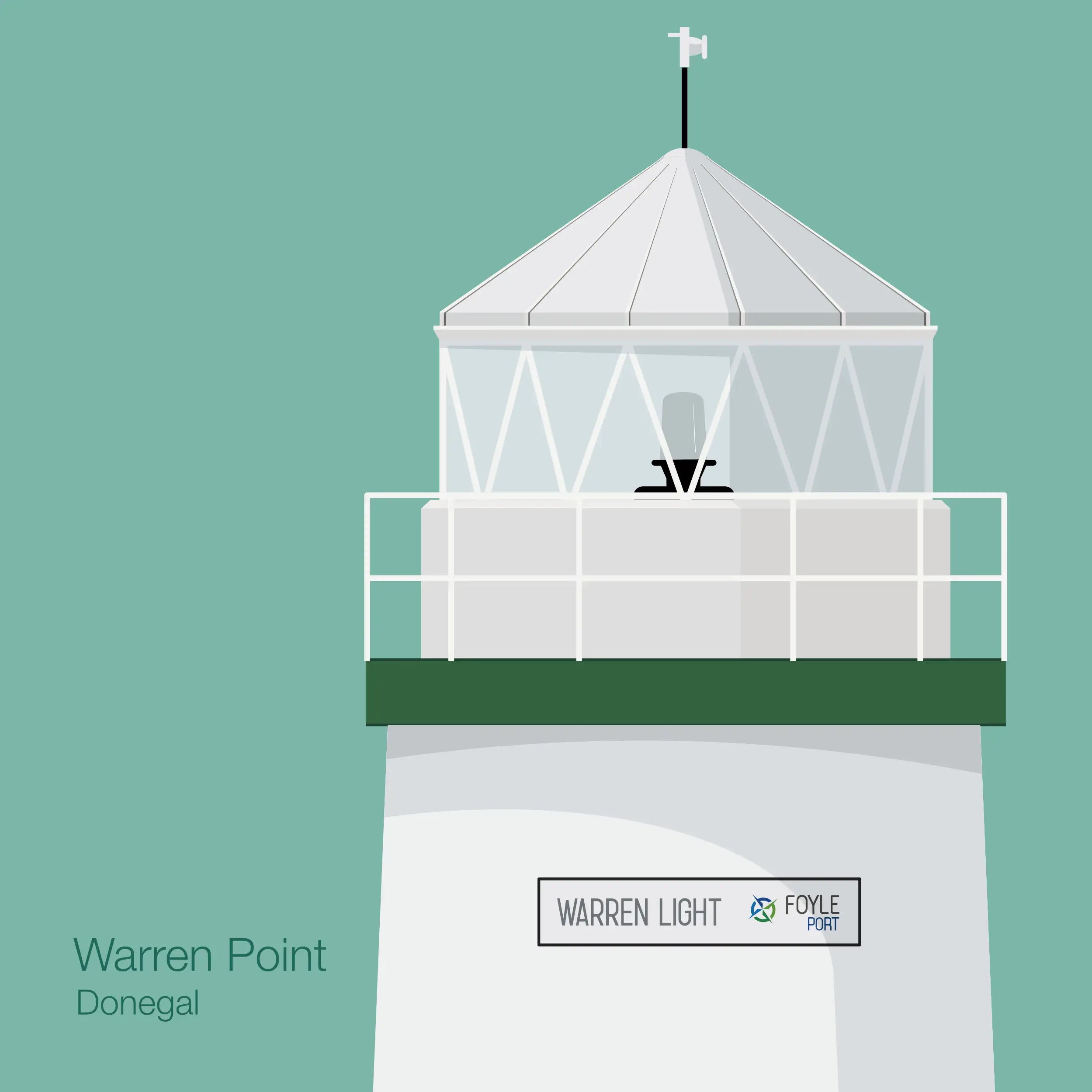 Illustration  Warren Point lighthouse on an ocean green background
