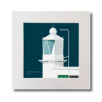 Illustration  Sheeps Head lighthouse on a midnight blue background, mounted and measuring 30x30cm.