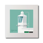 Illustration  Sheeps Head lighthouse on an ocean green background, mounted and measuring 30x30cm.