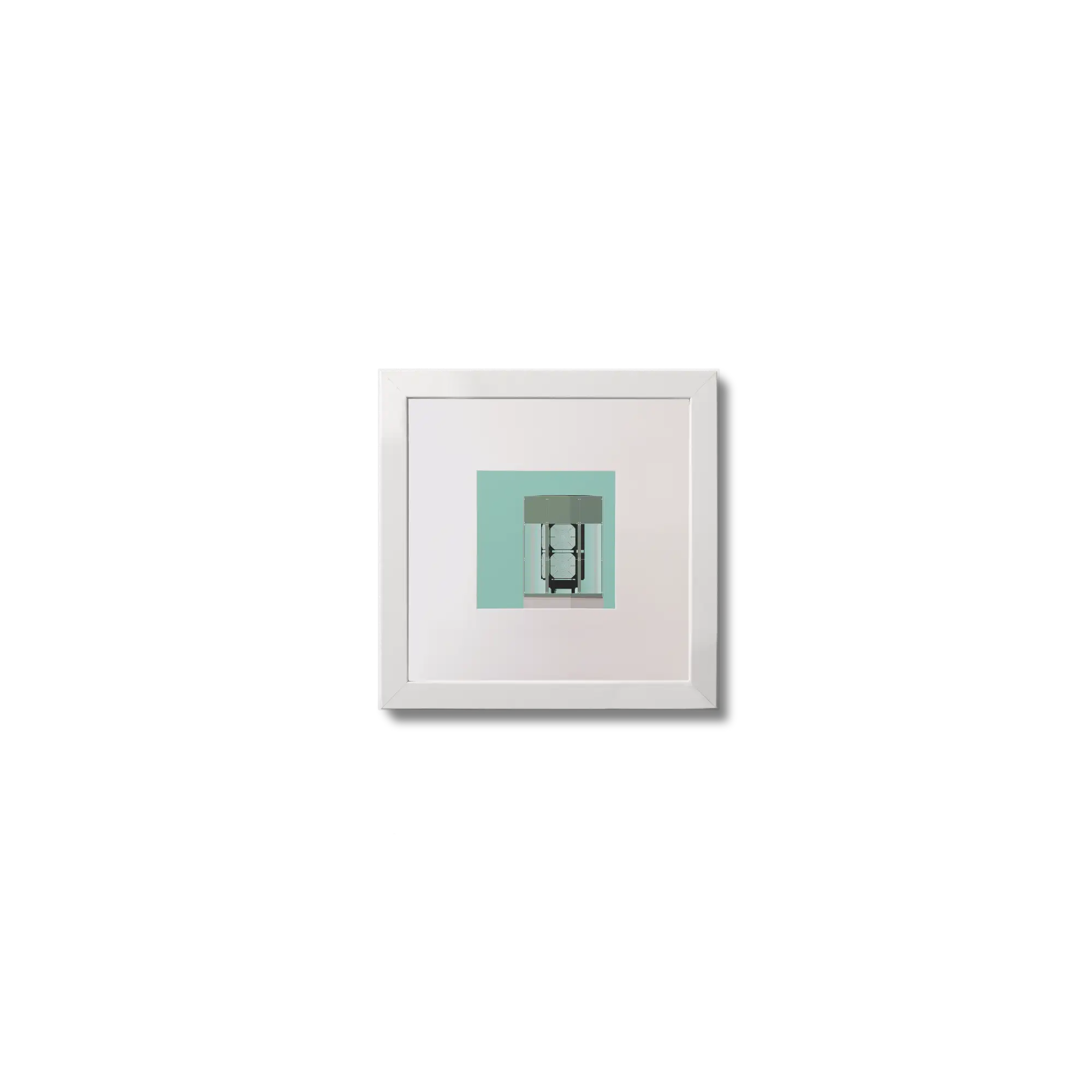 Illustration  The Great Light lighthouse on an ocean green background,  in a white square frame measuring 10x10cm.