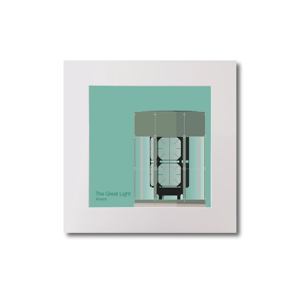 Illustration  The Great Light lighthouse on an ocean green background, mounted and measuring 20x20cm.