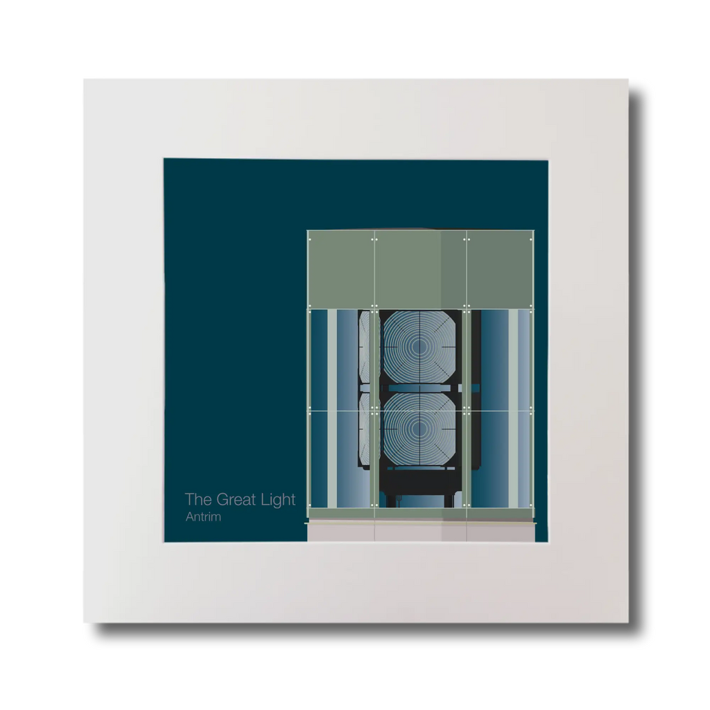 Illustration  The Great Light lighthouse on a midnight blue background, mounted and measuring 30x30cm.